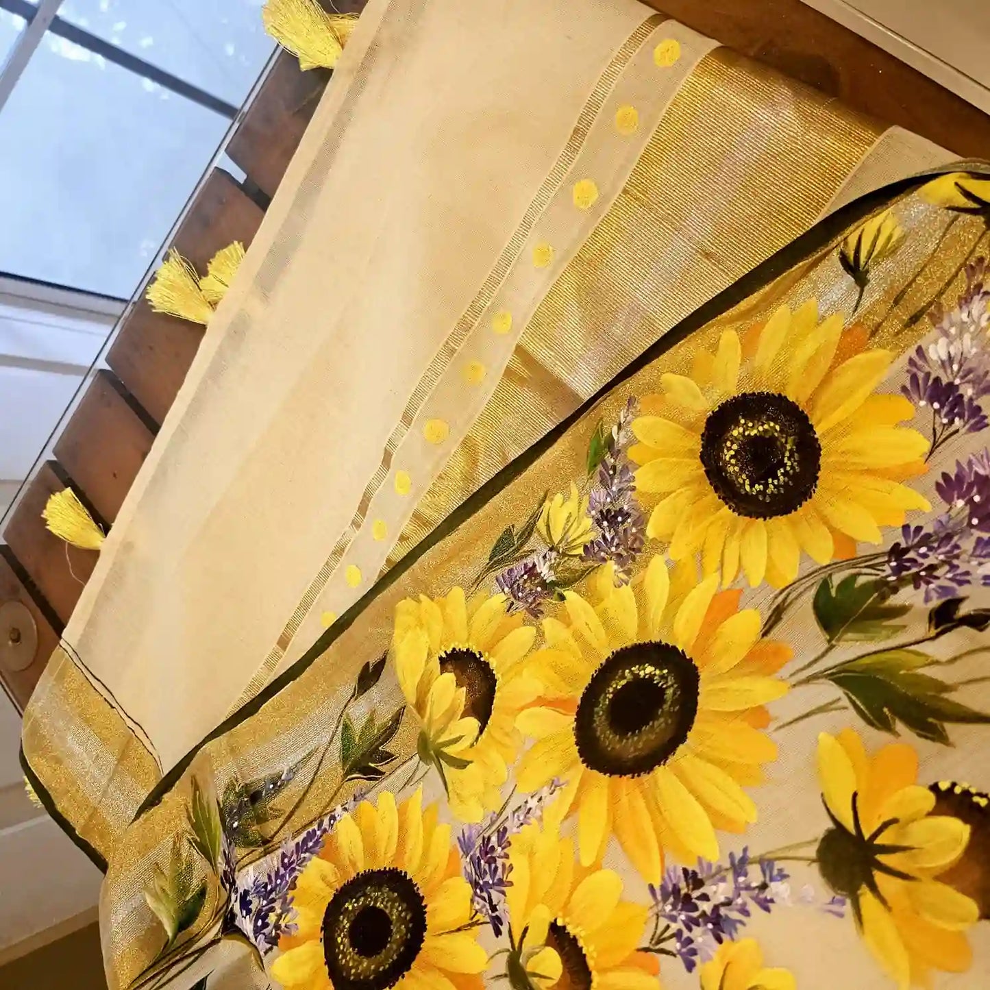 Sunflower Beauty on Kerala saree.