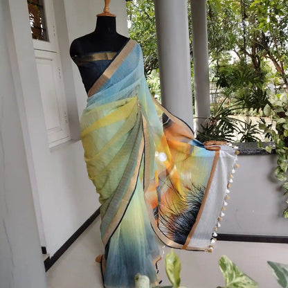 Hand-Painted Elegance In Kota Doria Fabric