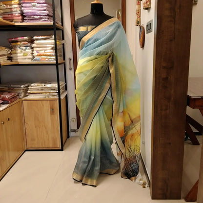 Hand-Painted Elegance In Kota Doria Fabric