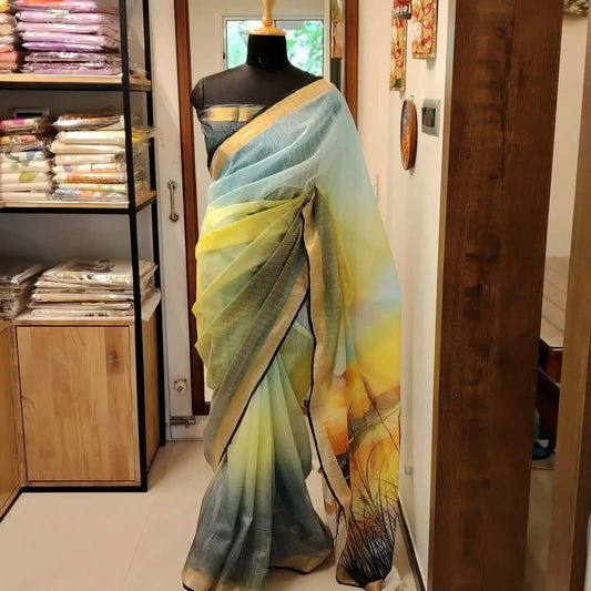 Hand-Painted Elegance In Kota Doria Fabric