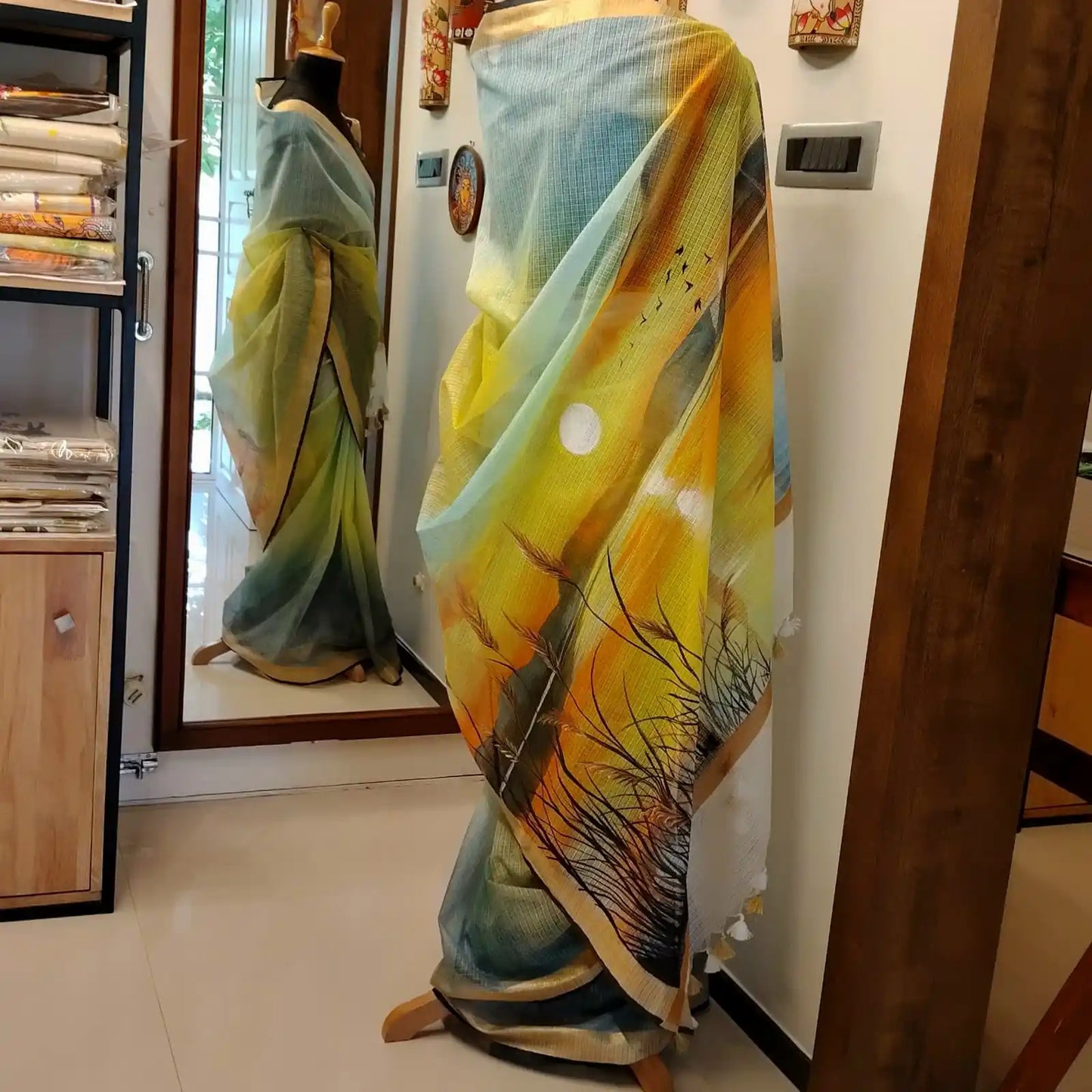 Hand-Painted Elegance In Kota Doria Fabric
