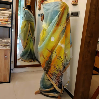 Hand-Painted Elegance In Kota Doria Fabric