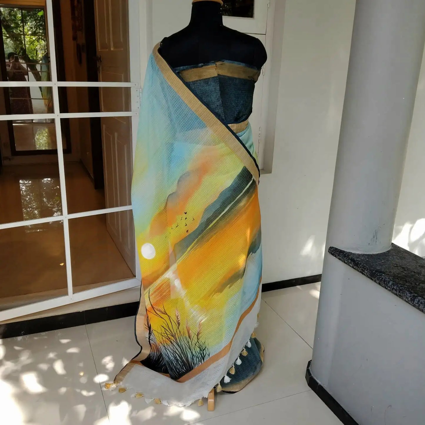 Hand-Painted Elegance In Kota Doria Fabric