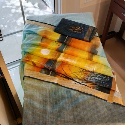 Hand-Painted Elegance In Kota Doria Fabric