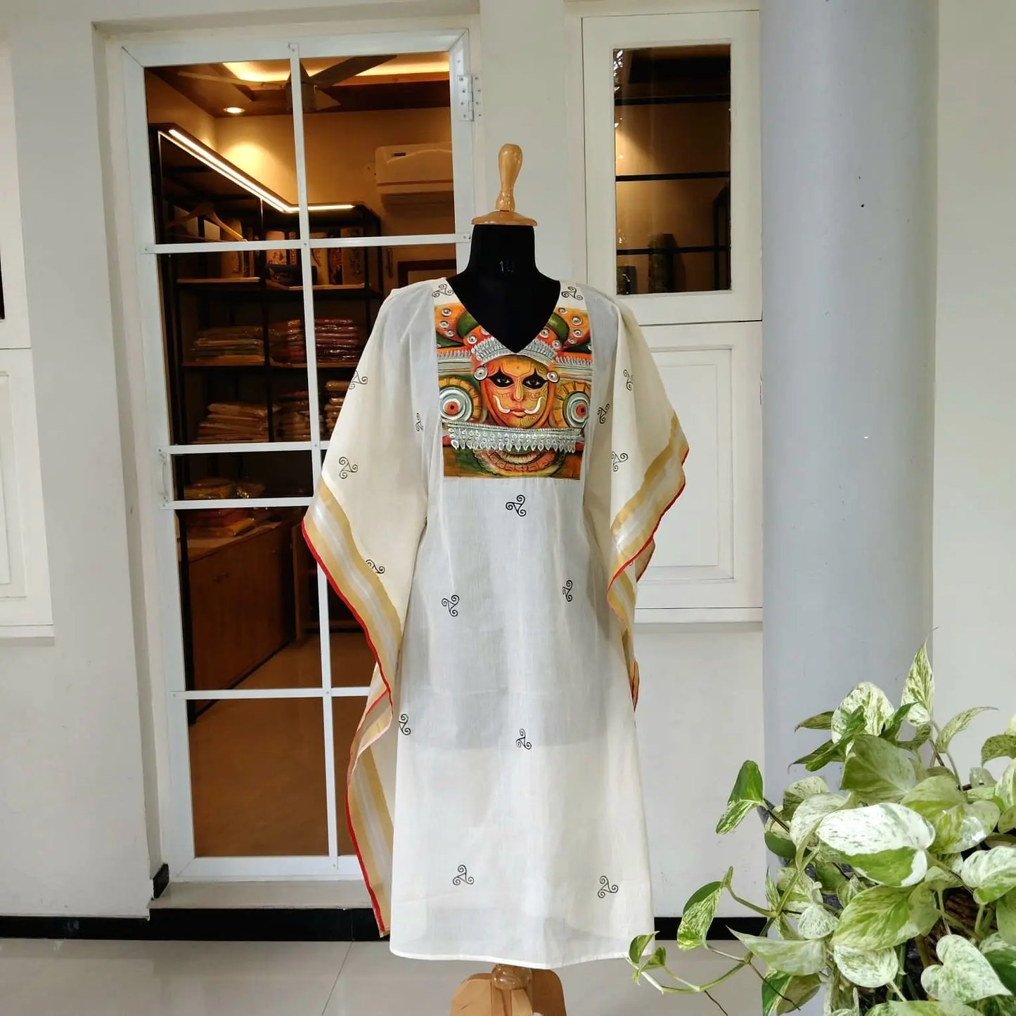 Hand painted Kaftan with Theyyam Motif