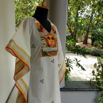 Hand painted Kaftan with Theyyam Motif