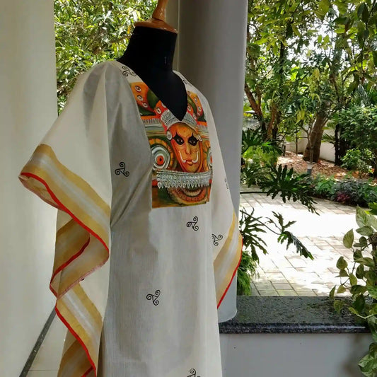 Hand painted Kaftan with Theyyam Motif