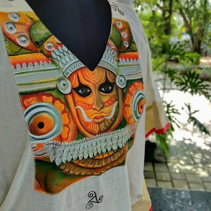 Hand- Painted Semi Stitched Kaftan in Theyyam Motif