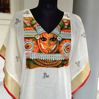 Hand- Painted Semi Stitched Kaftan in Theyyam Motif
