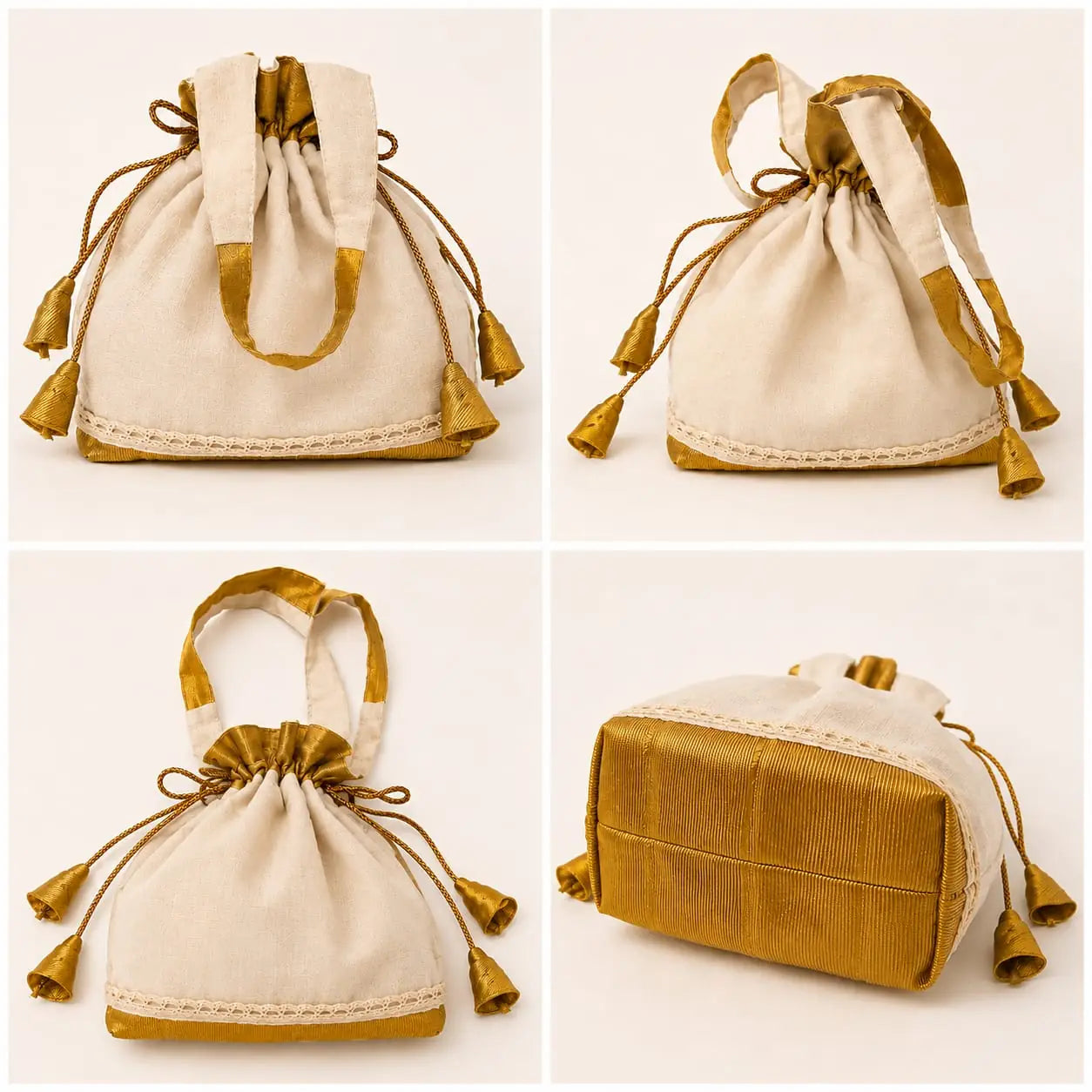 Hand Crafted Potli Bag In Kasavu Style