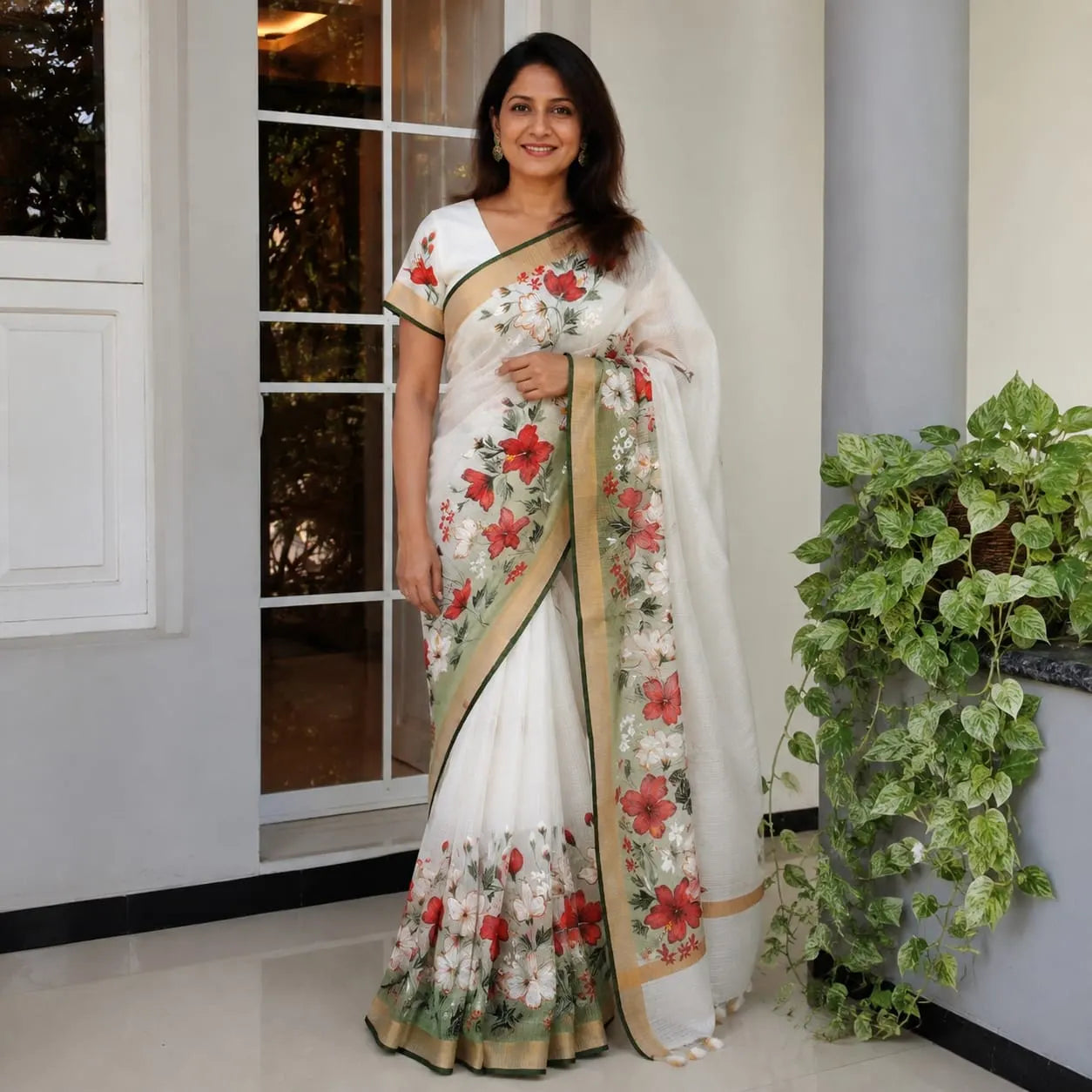 Artfully Hand-Painted Kota Doria Saree