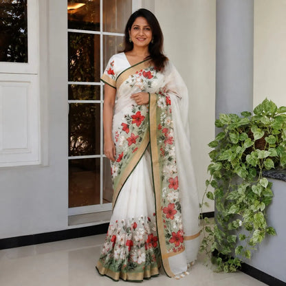 Artfully Hand-Painted Kota Doria Saree