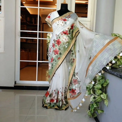 Artfully Hand-Painted Kota Doria Saree