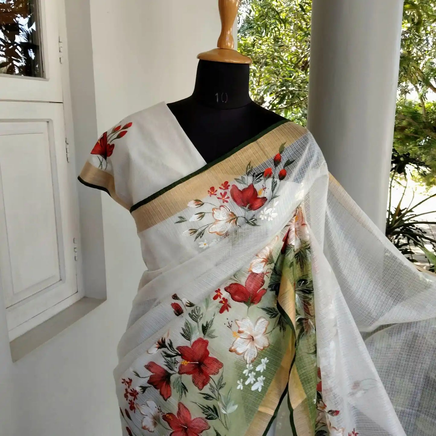 Artfully Hand-Painted Kota Doria Saree