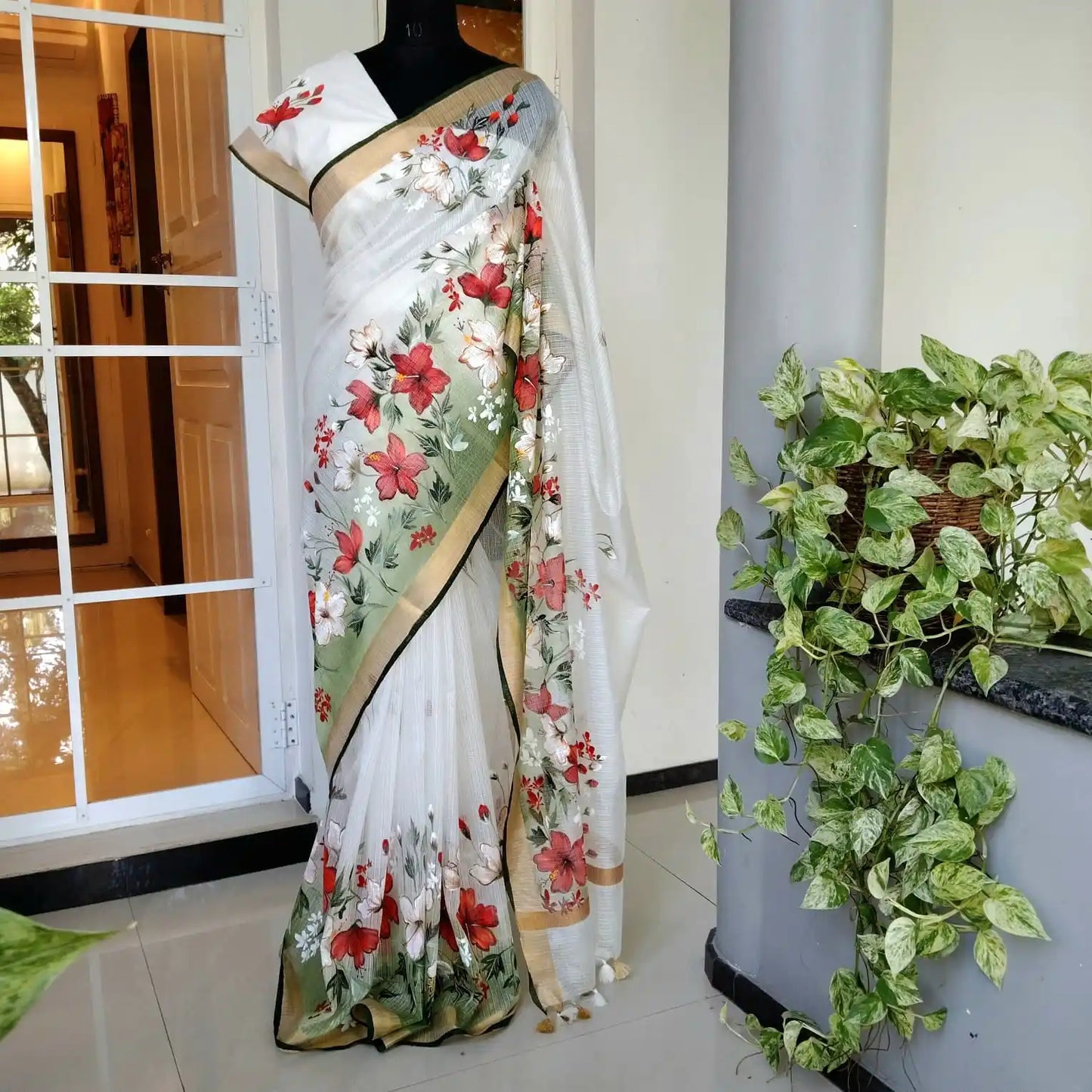 Artfully Hand-Painted Kota Doria Saree