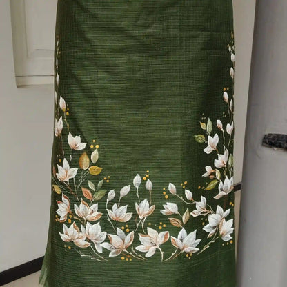 Gracefully Hand-Painted Kota Doria Salwar Set In Beautiful Henna Green