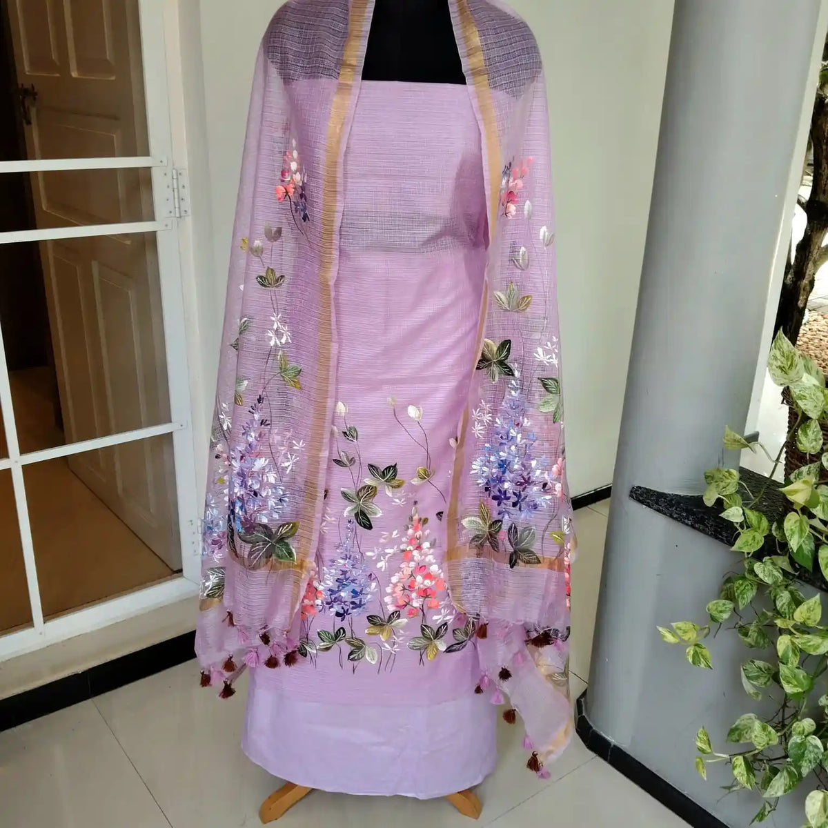 Gorgeous Hand-Painted Kurti Set In Kota Doria Fabric