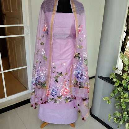 Gorgeous Hand-Painted Kurti Set In Kota Doria Fabric