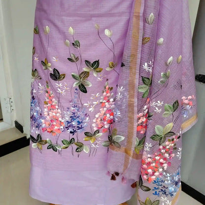 Gorgeous Hand-Painted Kurti Set In Kota Doria Fabric
