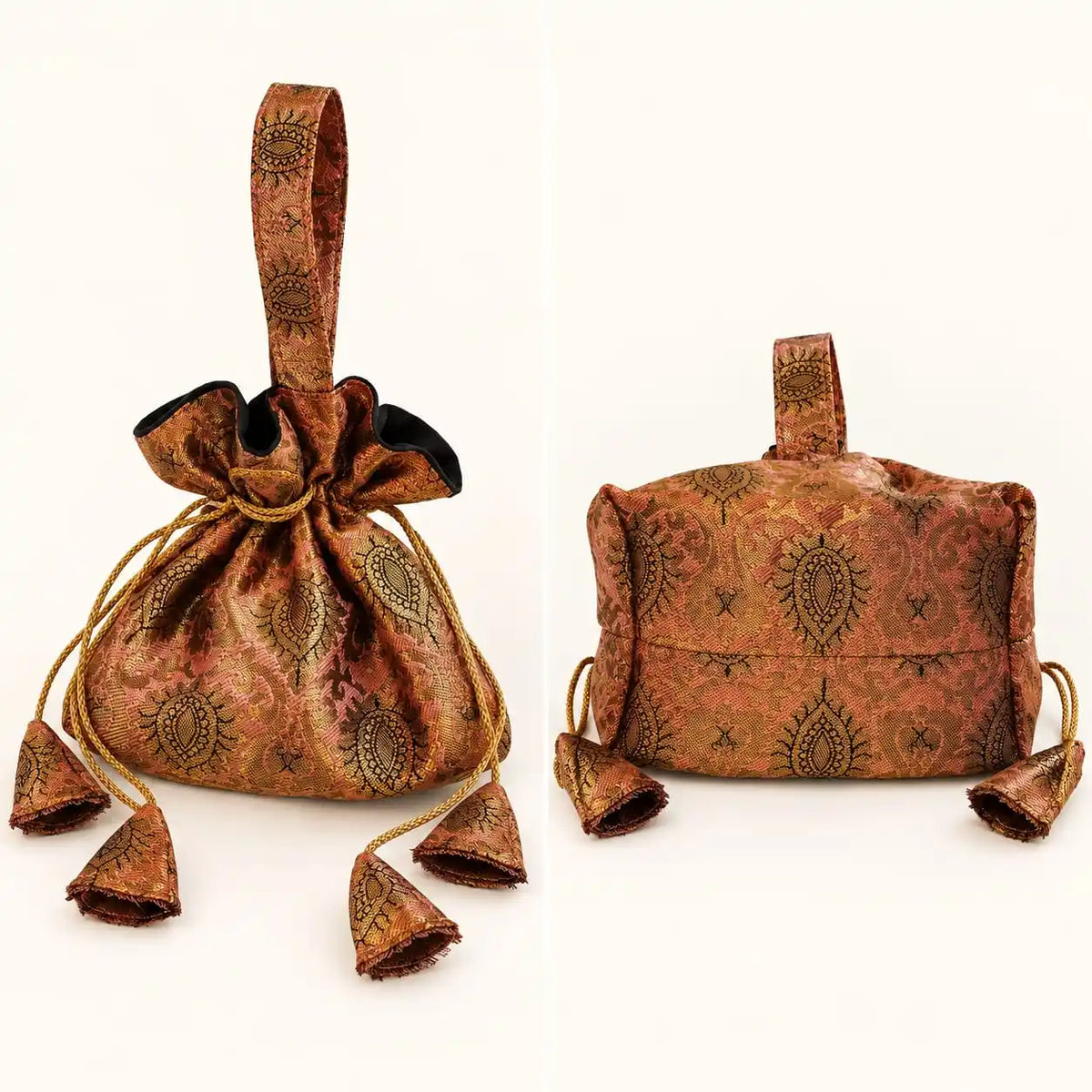 Pretty Hand Crafted Potli Bag In Banarasi Fabric
