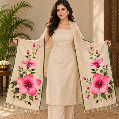 Gorgeous Hand-Painted Tusser Silk Dupatta