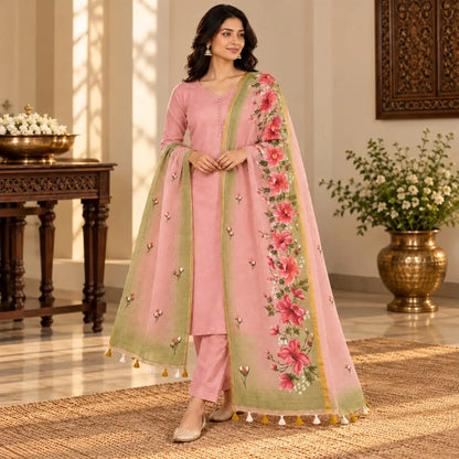 Elegant Hand-Painted And Handdyed Kota Doria Dupatta