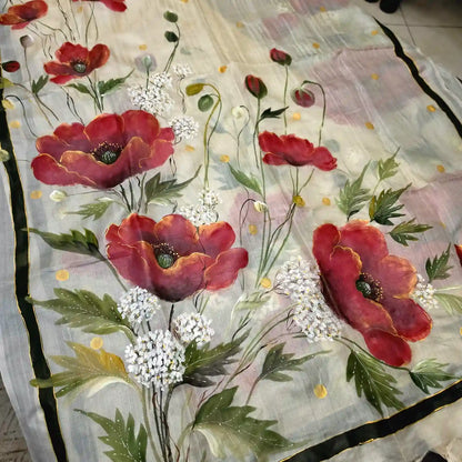 Beautiful Hand-Painted Dupatta In Tusser Silk