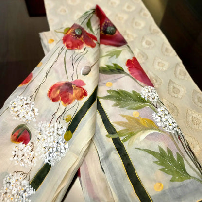 Beautiful Hand-Painted Dupatta In Tusser Silk