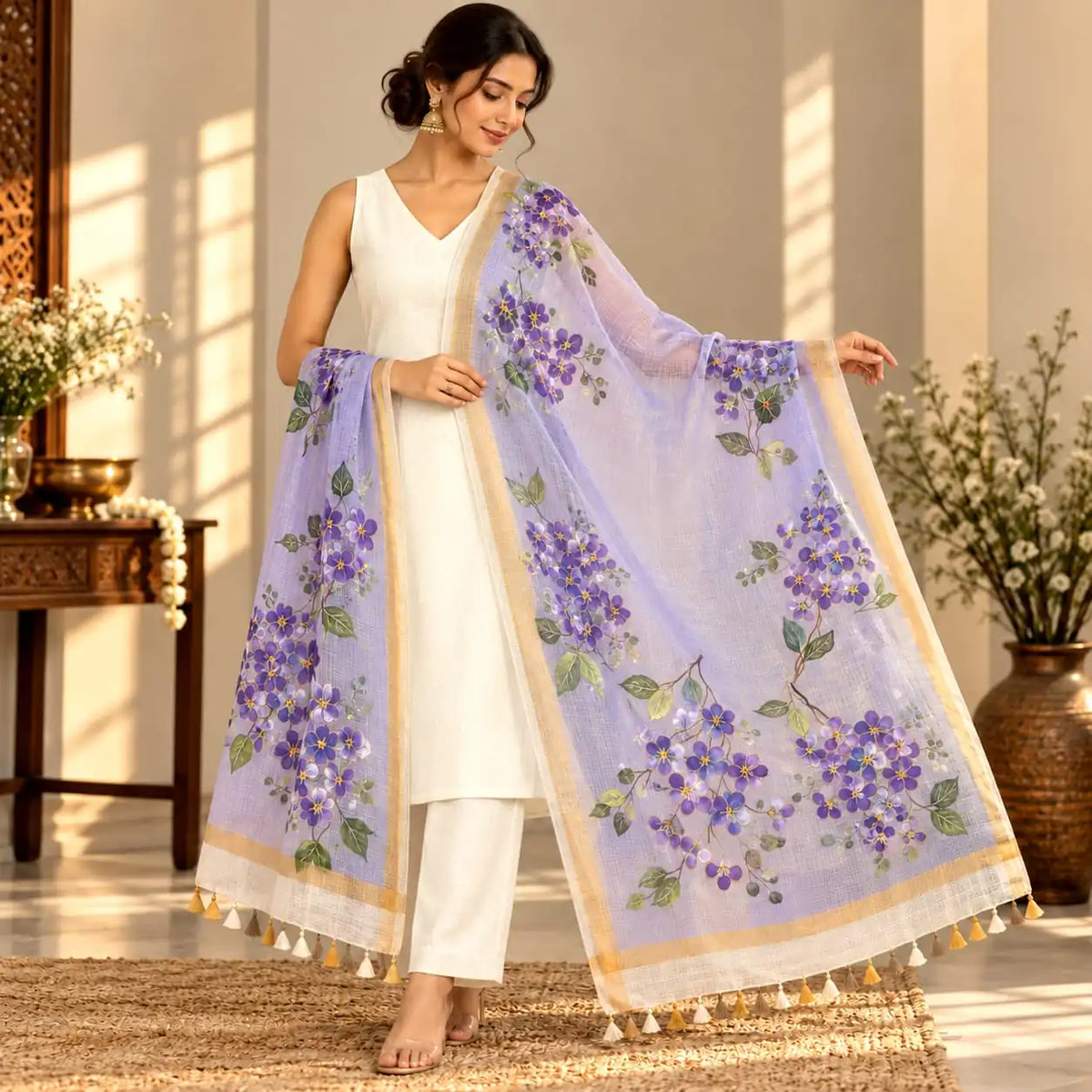 Hand-Painted And Handdyed Kota Doria Dupatta