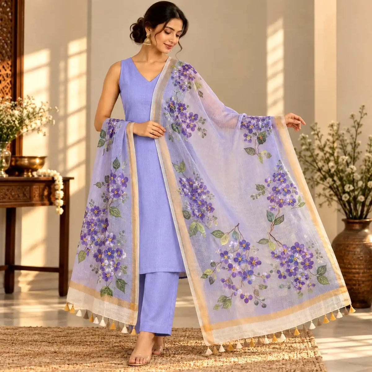 Hand-Painted And Handdyed Kota Doria Dupatta