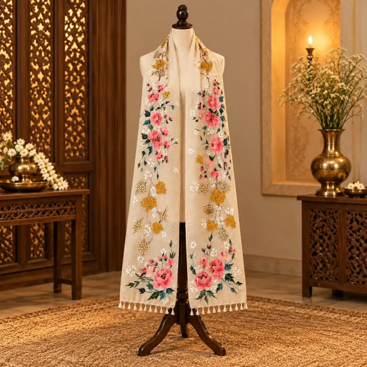 Gorgeous Hand-Painted Tussar Silk Dupatta