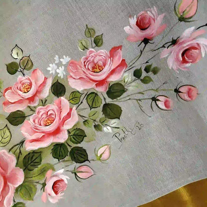 Elegant Kasavu Saree With Delicate Rose Art