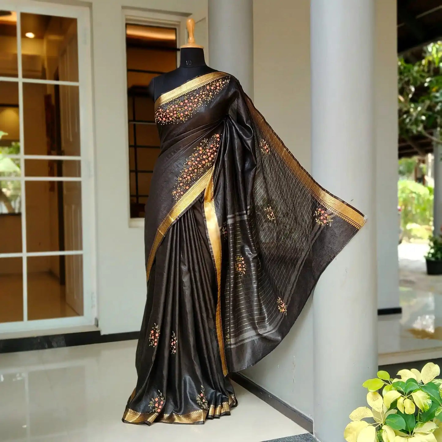 Gracefully Hand Embroidered in Semi Linen Silk