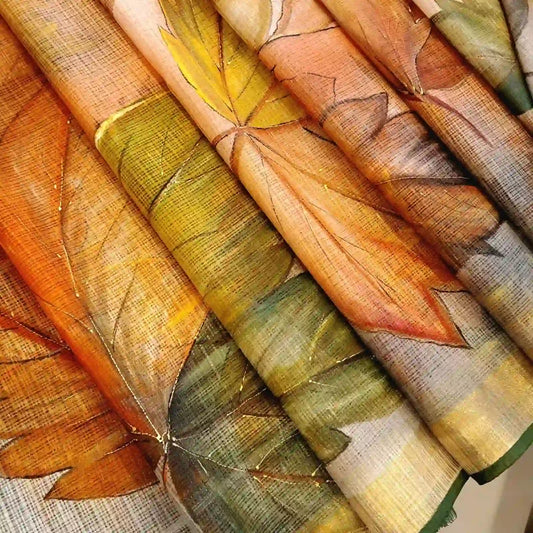 Soft Maple Leaf Hues On Light Kota Doria Saree