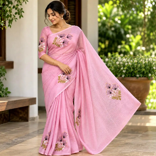 Delicate Hand-Embroidered Beauty On Soft Kota Doria Saree