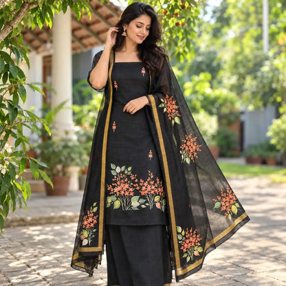 Graceful Black Kota Doria Suit Set