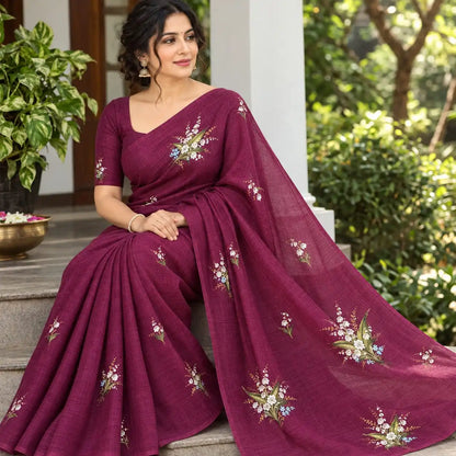 Sheer Elegance In This Hand-Painted Masterpiece On Kota silk