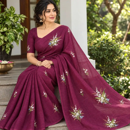 Sheer Elegance In This Hand-Painted Masterpiece On Kota silk