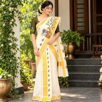 Hand-Painted Kerala Set Mundu