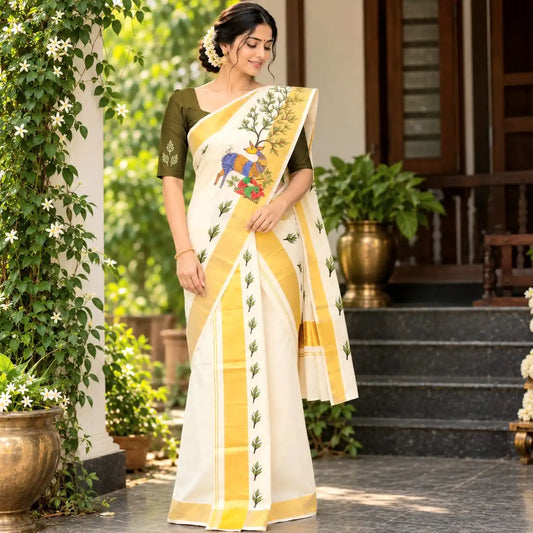 Hand-Painted Kerala Set Mundu