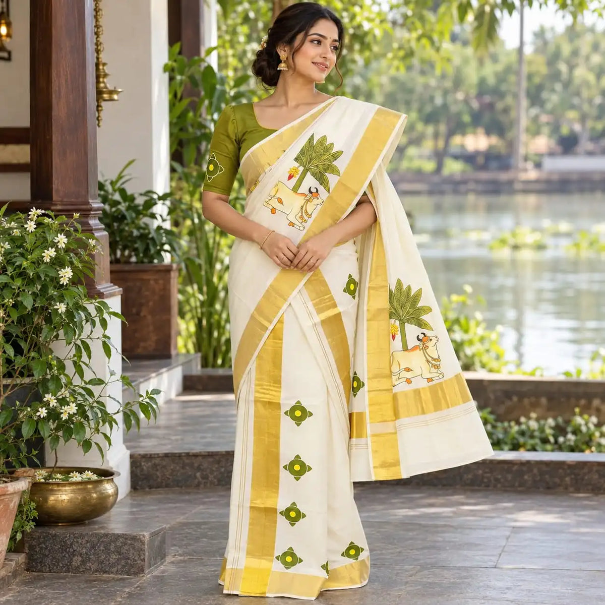 Pichwai Inspired Hand-Painted Mundu Set Mundu