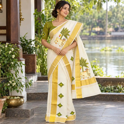 Pichwai Inspired Hand-Painted Mundu Set Mundu