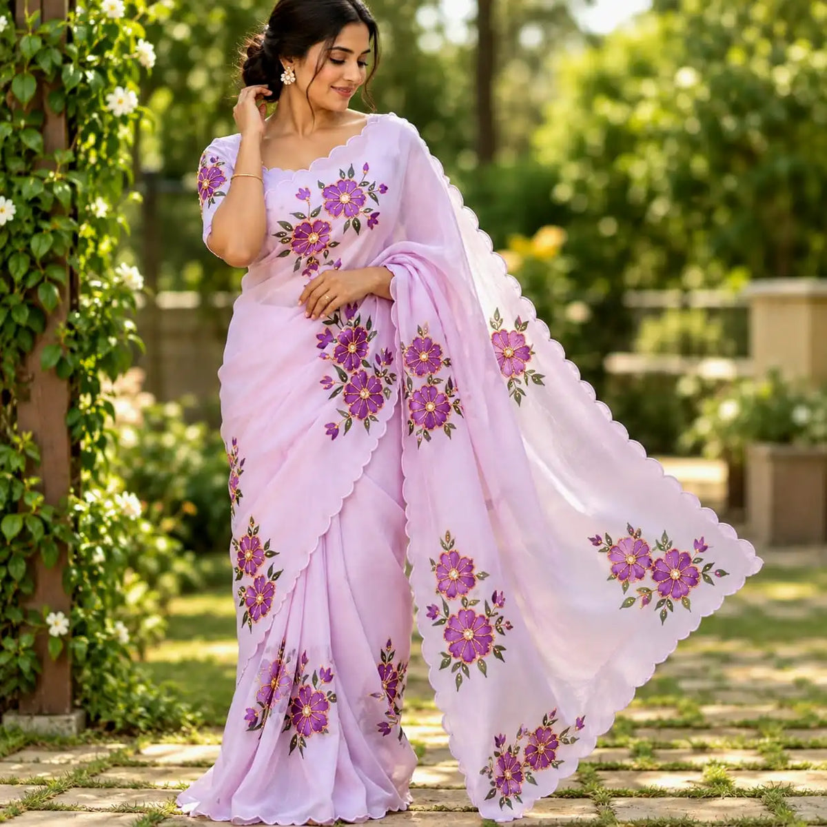 Hand-Painted Elegance On Sheer Silk Organza Saree