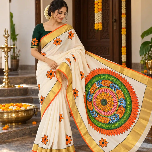 Pookkalam Saree - Just perfect for Onam