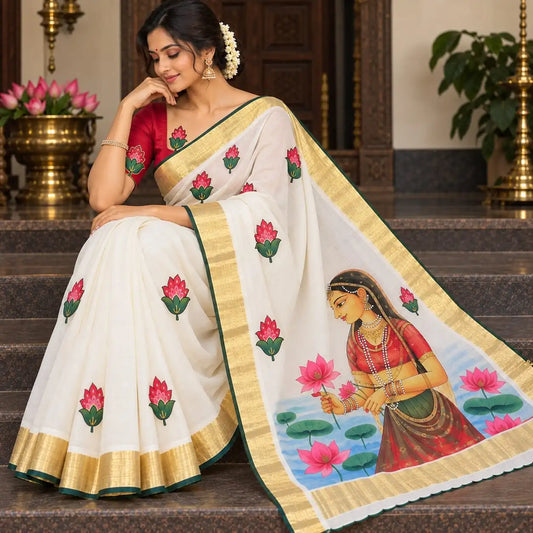 Hand-painted Kerala Saree