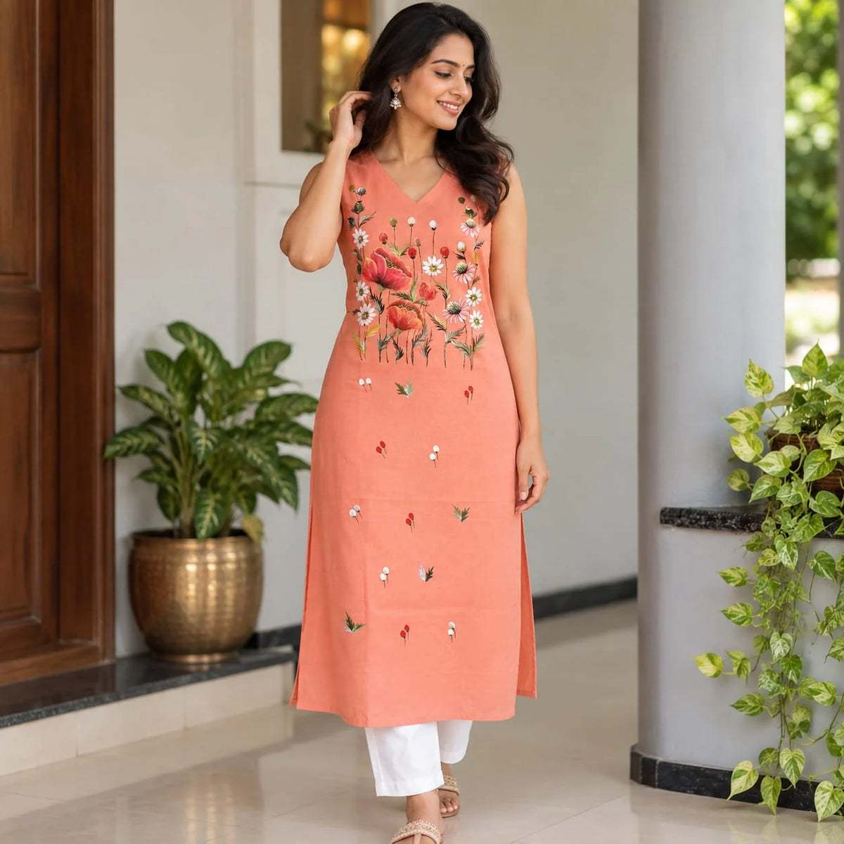 Hand-Painted Kurti Fabric in Soft Cotton