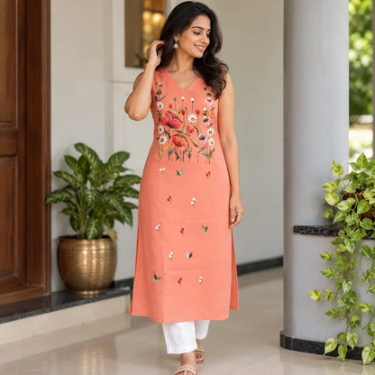 Hand-Painted Kurti Fabric in Soft Cotton