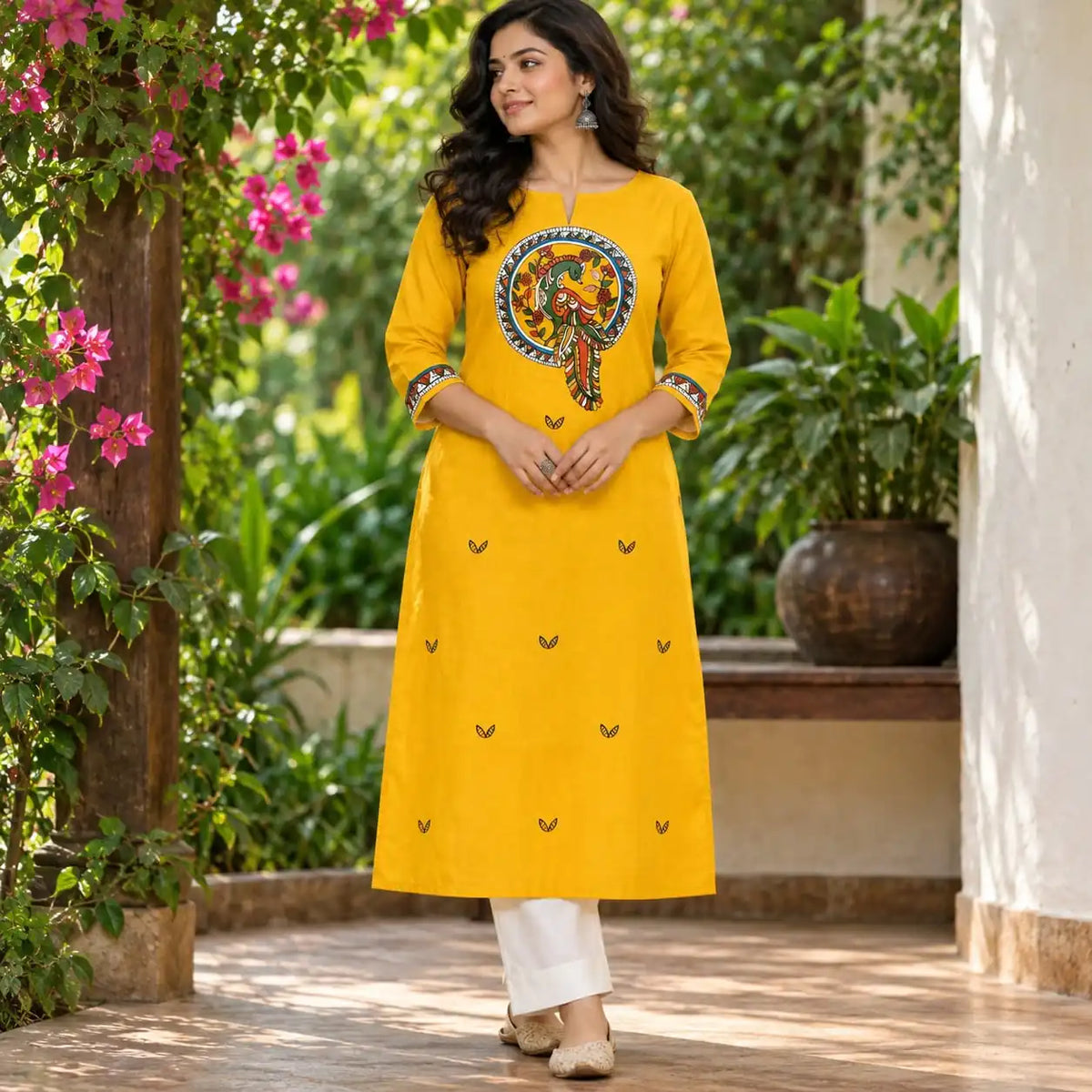 Wearable Art- Hand-Painted Kurti Fabric In Kalamkari Style