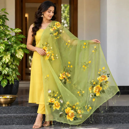 Gorgeous Hand-Painted Dupatta In Organza Fabric