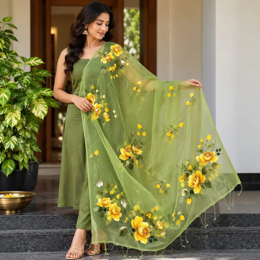 Gorgeous Hand-Painted Dupatta In Organza Fabric